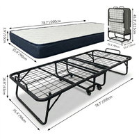 Lit pliant inclinable moderne et minimaliste avec matelas intégré et roulettes verrouillables pour appartement, hôtel, maison, bureau, chambre à coucher