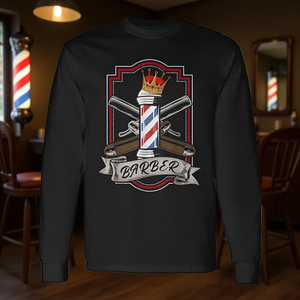 Camiseta de manga larga con diseño de Barber Pole Vintage Razors, diseño genial para peluquero - Product Image 3