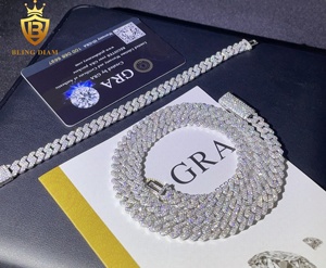 Nhà Máy Trực Tiếp 925 Sterling <span class=keywords><strong>Silver</strong></span> Bạc Moissanite Kim Cương Vòng Cổ Với 8Mm Gra Ice out Cubans Liên Kết Chuỗi Và Rapper Vòng Cổ - Product Image 3