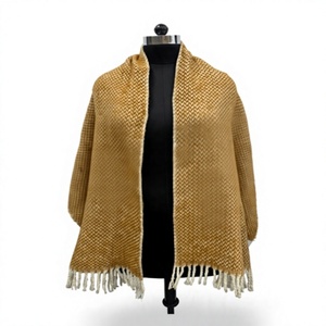Chal de Lana para Mujer, Reversible, con Patrón Geométrico, Bufanda Larga para Uso Diario en Invierno, Color Mostaza, con Borde de Flecos - Product Image 1