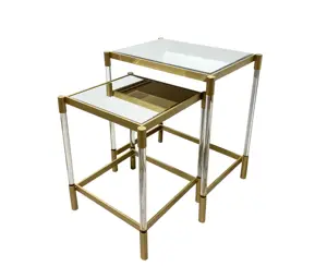 S/2 square Gold Metal and mirror side table For Living Room luxury Acrylic KD tea table