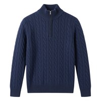 Pull en maille torsadée zippé pour homme, 100% coton épais 220g, style Old Money de luxe, col montant, personnalisé OEM