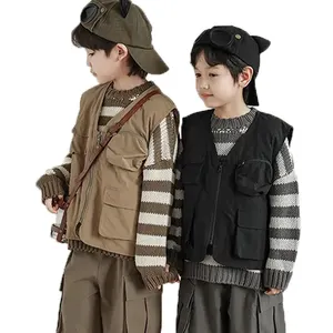 Lente Herfst 3d Pocket Cool Jongens Tanktops Vesten En Vesten Jasje Diamant Gewatteerd Casual Kinderen Vest Voor Jongens