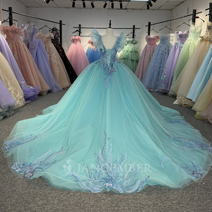 Robe de Quinceañera vert aqua avec appliques, dos nu, robes de bal d'anniversaire Dy1355 - Product Image 6