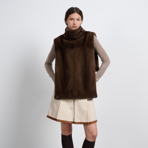 Gilet Sciarpa Monopetto Reversibile in Pelliccia di <span class=keywords><strong>Visone</strong></span> 100% Non Tessuta, Lusso Eco-Friendly, Casual Corto con Collo Alto, Indossabile in Due Modi - Product Image 1