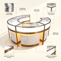 Vitrine à bijoux en or de luxe, design circulaire personnalisé, vitrine à bijoux en verre verrouillable