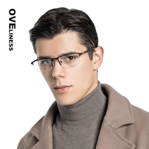 फैशन पुरुषों की चश्मा फ्रेम ऑप्टिकल चश्मा फ्रेम पुरुषों प्रिस्क्रिप्शन नेत्र चश्मा 2020 टाइटेनियम मिश्र धातु आधा धातु निकट दृष्टि eyewear