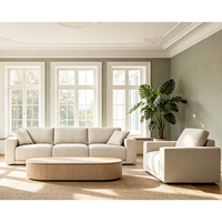 Ensemble de canapés en tissu moderne, canapé 3 places, fauteuil et table basse ovale en bois cannelé, meubles de salon de luxe pour villa