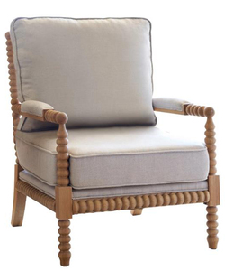 Wooden Single Sofa Linen Living Room Furniture Lounge <strong>Spindle</strong> Upholstered Arm <strong>Chair</strong> - Product Image 3