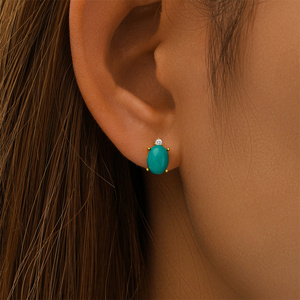 CANNER Fine Jewelry Turquoise Stone Egg Oval Shape Stud <b>Earrings</b> <b>Solid</b> 925 <b>Silver</b> Gemstones Party Wedding Jewelry for Women - Product Image 6