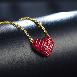 Collier doré 18k en forme de cœur rubis naturel, bijou à personnaliser, nouvelle collection - Product Image 2