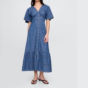 Vestido Maxi Vaquero Casual de Verano con Volantes y Botones Delanteros, Diseño Personalizado por el Fabricante - Product Image 1