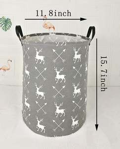 Deer Round Canvas Large Clothes <b>Basket</b> <b>Laundry</b> Hamper with Handles,Waterproof Cotton Storage Organizer Perfect - Product Image 5