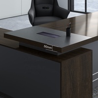 Bureau de direction en forme de L, table de patron en bois épais de 50 mm, poste de travail moderne en MDF avec tiroir de rangement