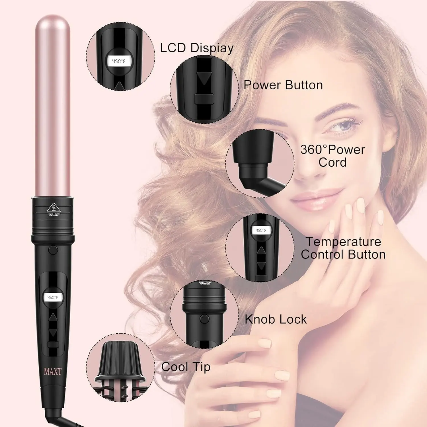 5 in 1 Hair Curling Iron Set Curling Wand Set with Hair Straightener Brush  Instant Heat Up Hair Curler with LCD Display