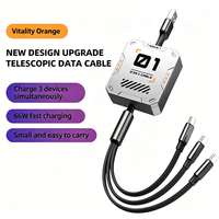 Câble de données USB Type C rétractable télescopique 3 en 1 100W 3A à charge rapide pour téléphone portable, ordinateur et batterie externe