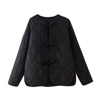 Manteau d'hiver chic et rétro pour femme, nouvelle collection 2026, col rond, orné d'un nœud, style décontracté et élégant, à manches longues.