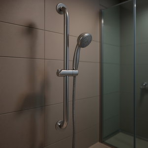 Riel deslizante con varilla de protección anticaídas y conector flexible cromado - Product Image 3