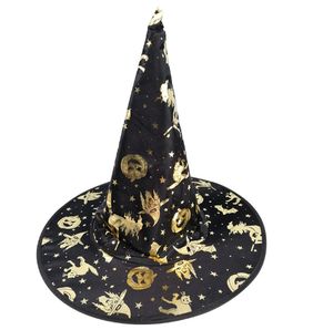 Chapeau de sorcière en tissu Haoxuan pour adultes, idéal pour <span class=keywords><strong>les</strong></span> costumes de fête de remise des diplômes et d'Halloween - Accessoire de mascarade doré en relief - Product Image 2