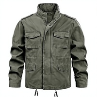 Veste Safari en Toile Vert Olive pour Homme, Col Montant, Fermeture Éclair, Épaulettes, Style Vêtement de Travail, Grande Taille, Vêtement d'Extérieur, Coupe Droite