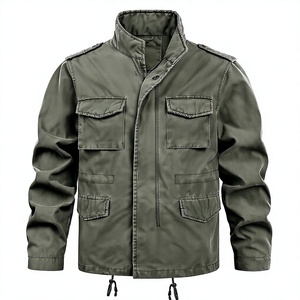 Men's Olive Green <b>Canvas</b> Safari Jacket Stand Collar Zipper Closure Epaulet Workwear Style Plus Size Autumn Wear Regular Fit - Product Image 1