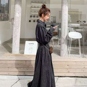 牛仔及膝无袖休闲连衣裙 100% 涤纶 早秋高腰修身大码胖女孩 - Product Image 4