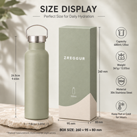 Bouteille d'eau isotherme personnalisée en acier inoxydable de 600 ml avec poignée, logo imprimé, large ouverture, pour coffret cadeau promotionnel