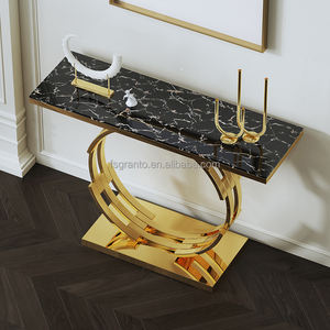 Nouveaux meubles d'entrée de salon Base en acier inoxydable doré <span class=keywords><strong>Table</strong></span> <span class=keywords><strong>console</strong></span> en marbre noir - Product Image 6