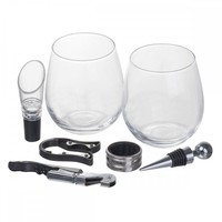 Ensemble cadeau de verres à vin sans pied avec logo personnalisé, coffret en bois avec 5 outils à vin, pour un cadeau personnalisé de mariage ou d'anniversaire de couple