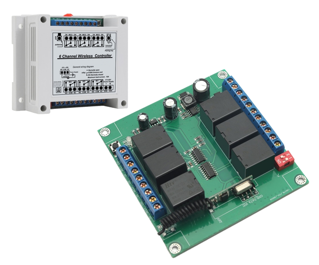 RF Wireless Receiver Switch 10Amp Relay 6 Channel Remote 433Mhz 315Mhz DC 12V-40v Industrial Grade Gate Garage Opener