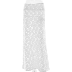 Jupe midi en dentelle pour femme, taille haute, couleur unie, transparente, mode estivale, coupe ajustée, blanc, noir, tissu polyester - Product Image 5