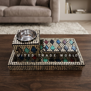 Bandeja de latón hecha a mano con incrustaciones de piedras, quemador de incienso Bakhoor, juego de quemadores de incienso de United Trade World - Product Image 1