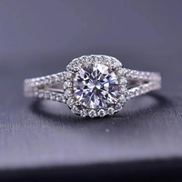BOHAN Bague de Fiançailles et de Mariage Romantique en Argent Sterling Plaqué Or Rose avec Diamant CZ 1ct à Haute Teneur en Carbone et Sertissage Griffe Halo