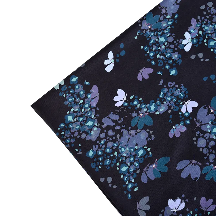 New Fashion Black Floral Digital Printing Milk Silk Polyester Jersey Fabric Spandex Knitted Printed Fabric For Dress