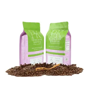 individuell bedruckte grüne Kaffeebeutel mit Ventil und Reißverschluss individuelle Verpackung flacher Boden Kaffeebohnenbeutel 250 g 250 g