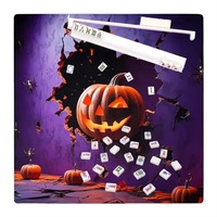 Alas Permainan Mahjong Amerika Bertema Rumah Hantu Halloween dan Labu Hantu dengan 4 Rak Ungu