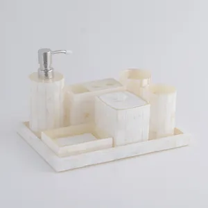 Hotel Luxury Mother Of Pearl Bathroom Accessories Resin Shell Storage Tray With Bathroom Set
