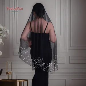 YouLaPan TOPQUEEN nouvelle perle voile de mariée noir Tulle accessoire de mariage de mariée mantille voile noir mariées V228
