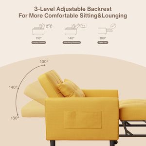 Poltrona Letto Personalizzata <span class=keywords><strong>Gialla</strong></span> con Schienale Regolabile e Cuscino, Capacità Massima di Carico di 150 Kg - Product Image 6