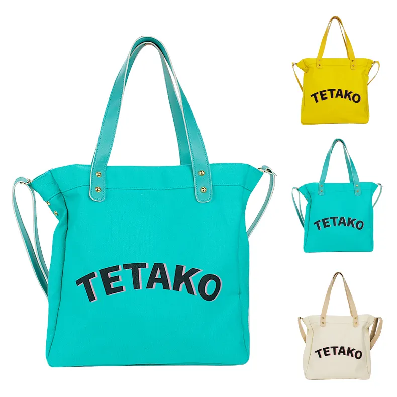 Fashion Custom Sling Shopping Bags Japan Korean Women Canvas Tote Bag With Leather Handle