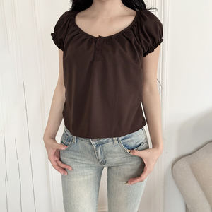 Camiseta Básica de Cuello Redondo, Corte Regular, Transpirable, Ecológica, de Verano, Tejida en Poliéster, para Mujer, de Color Puro, Casual, Favorecedora, de Manga Corta - Product Image 3