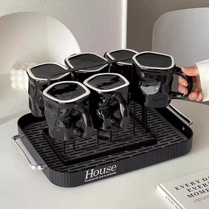 Cổ điển nước thủy tinh Jug <span class=keywords><strong>Set</strong></span> Đen xoắn gốm cốc sữa phòng khách Tea Pot <span class=keywords><strong>Pitcher</strong></span> <span class=keywords><strong>Set</strong></span> với cống khay - Product Image 4