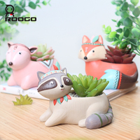 Pot de fleurs en résine Roogo Boho mignon en forme de cerf avec trou de drainage, fait main, style dessin animé, pour la décoration de la maison et du jardin