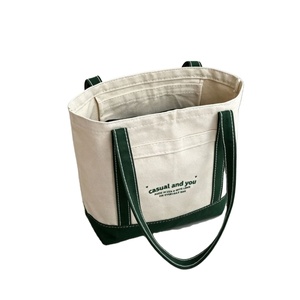 Custom Size <b>Large</b> Big Thick Reinforced Strong Handle Green Cotton Canvas Gift <b>Tote</b> Shopping <b>Bag</b> with Printed Logo for Travel - Product Image 1