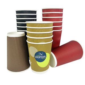 Customised Pe Coated Yellow 9 oz 16oz 450ml 510 Cc Corrugated White Red Ripple Doule Wall Coffee Cups Paper Cup