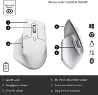 Logitech Mx Master 3s 8000 Dpi Mini souris optique ergonomique sans fil Usb à clics silencieux