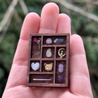 Mini Boîte de Présentation Gothique Vintage en Bois pour Échantillons, Petite Boîte à Ombres pour Cristaux, Coquillages et Minéraux, Boîte à Curiosités Naturelle Multi-compartiments Portable, Style Sorcière