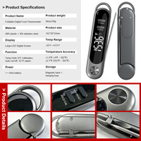 Thermomètre alimentaire numérique pliable, étanche IPX6, en plastique de qualité alimentaire, lecture instantanée, thermomètres à viande pour barbecue et cuisson