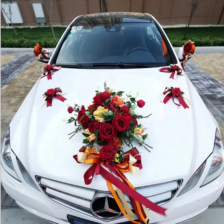 M-1274 55 см; Сатиновые туфли с красной розой свадебное украшение цветы для автомобиля