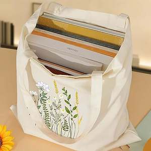 Sac fourre-tout promotionnel personnalisé en toile de coton naturelle durable avec logo et motif lettres, fermeture épaule - Product Image 3